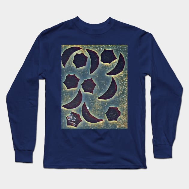 Dark Blue Half Moon and Star Pattern Long Sleeve T-Shirt by The Friendly Introverts